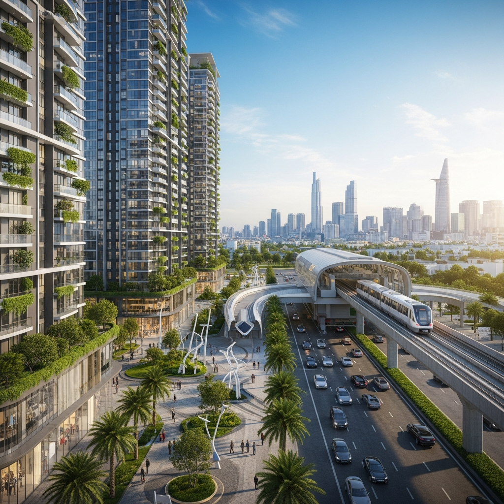 Metro Số 7 Tân Kiên – Vinhomes Grand Park: Cú hích tỷ đô cho thị trường bất động sản cao cấp TP.HCM 2 Phối cảnh tổng thể dự án